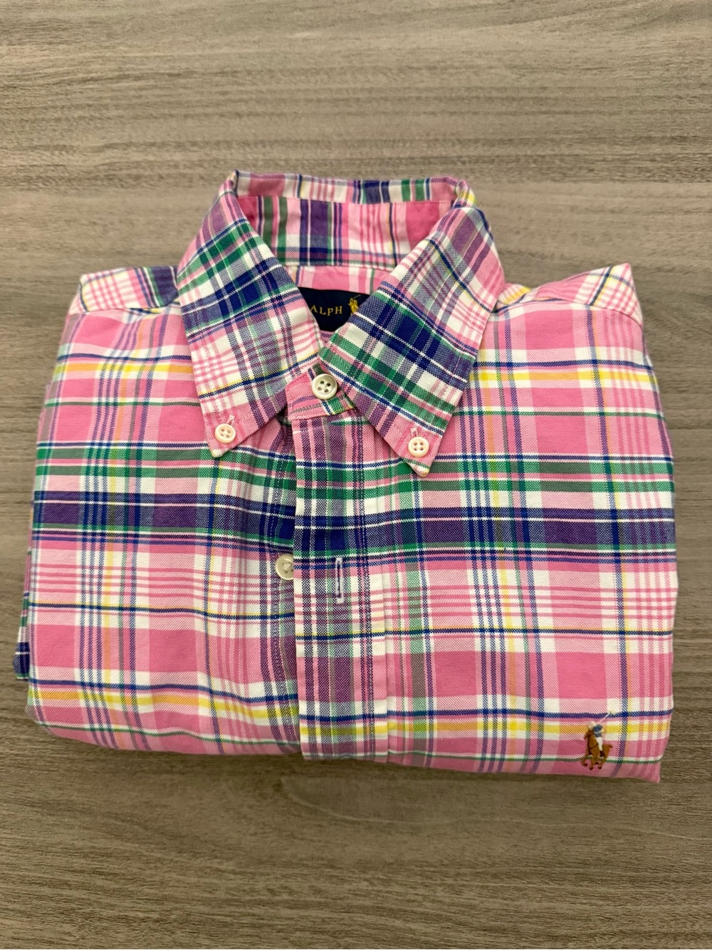 Ralph Lauren Pink Plaid Button-Down Shirt with Green & Blue Accents